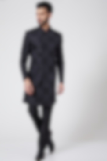 Grey Wedding Sherwani Set by Manish Nagdeo Men at Pernia's Pop Up Shop