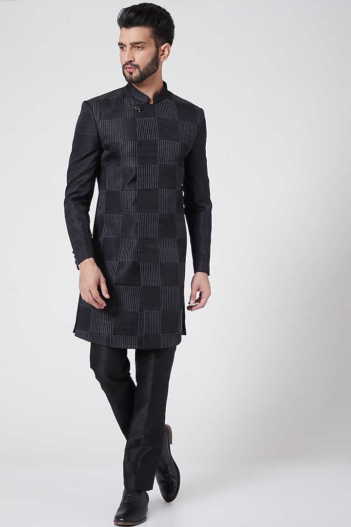 Grey Wedding Sherwani Set by Manish Nagdeo Men at Pernia's Pop Up Shop