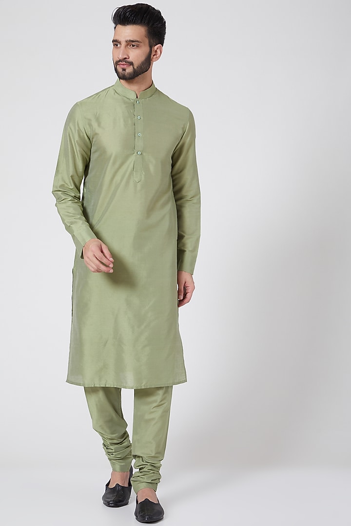 Olive Green Nehru Jacket Set by Manish Nagdeo Men at Pernia's Pop Up Shop