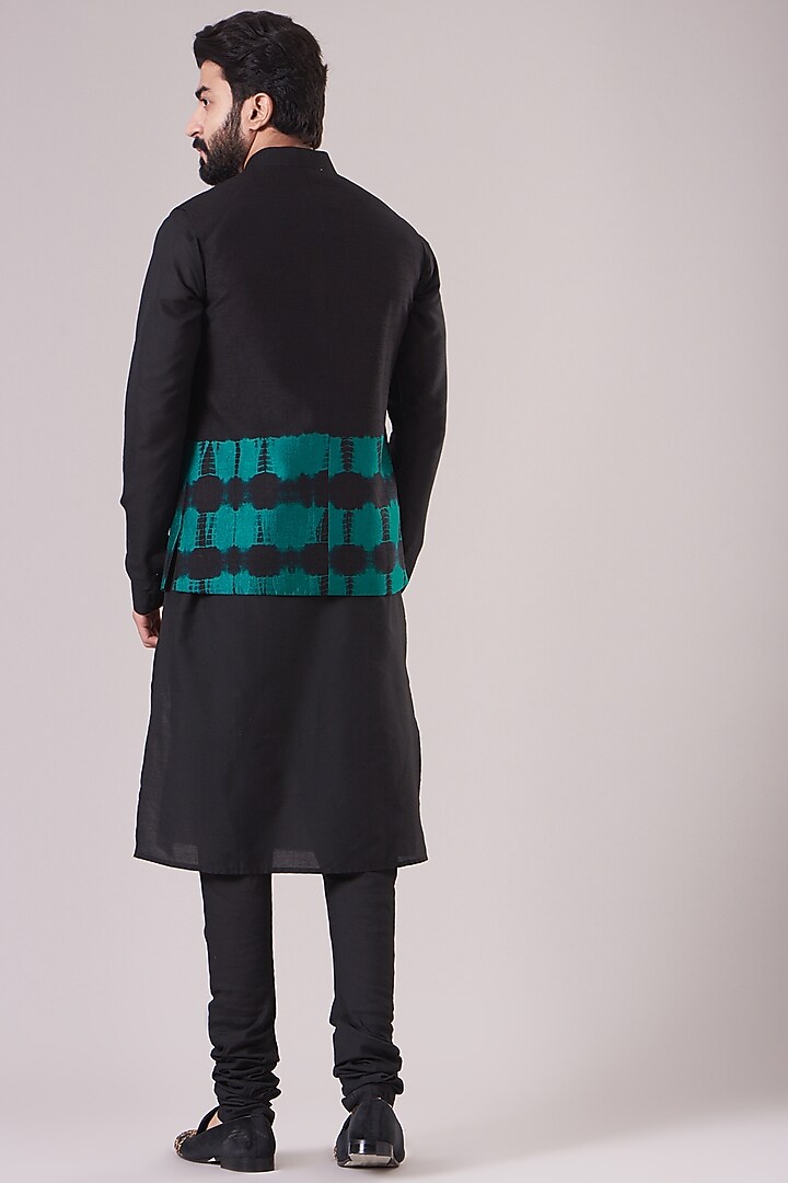 Black Cotton Silk Tie-Dye Printed Nehru Jacket Set by Manish Nagdeo Men at Pernia's Pop Up Shop