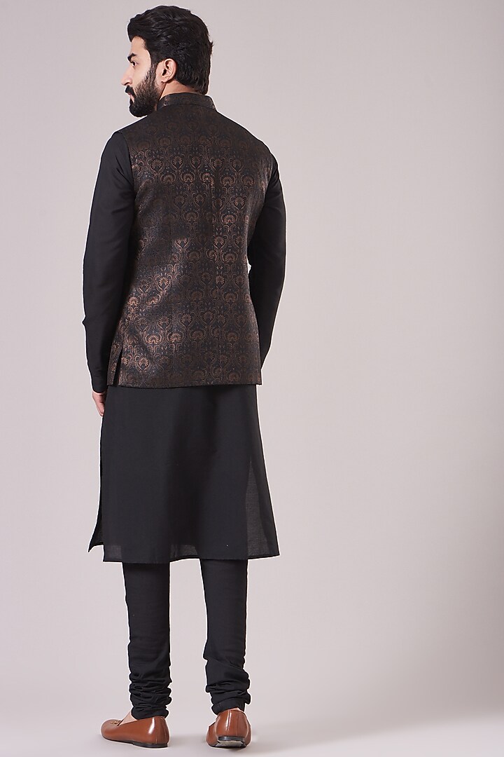 Black Brocade Nehru Jacket Set by Manish Nagdeo Men at Pernia's Pop Up Shop