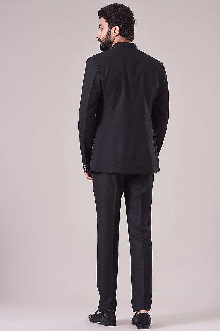 Black Viscose Blend Bandhgala Jacket Set by Manish Nagdeo Men at Pernia's Pop Up Shop