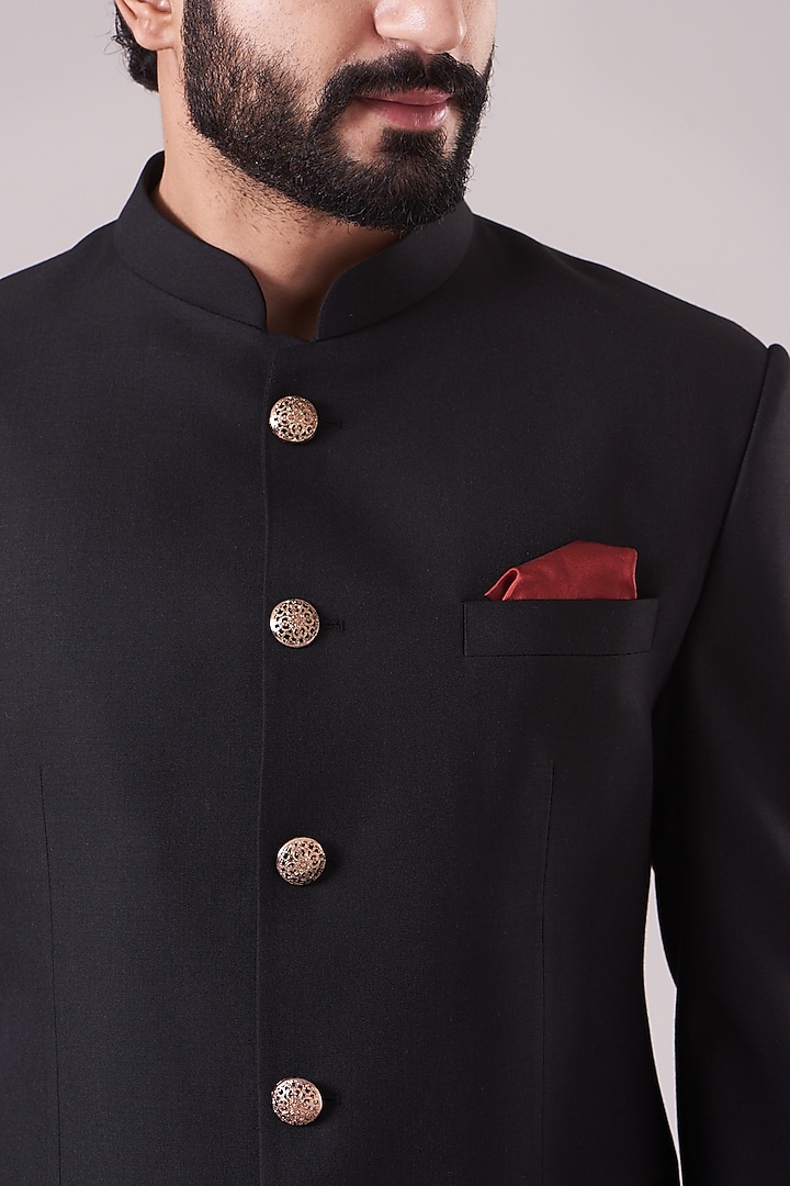 Black Viscose Blend Bandhgala Jacket Set by Manish Nagdeo Men at Pernia's Pop Up Shop