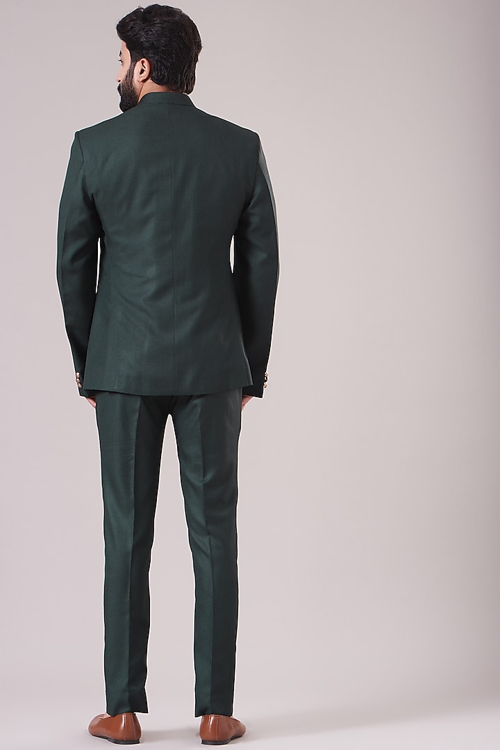 Bottle Green Viscose Blend Bandhgala Jacket Set by Manish Nagdeo Men at Pernia's Pop Up Shop