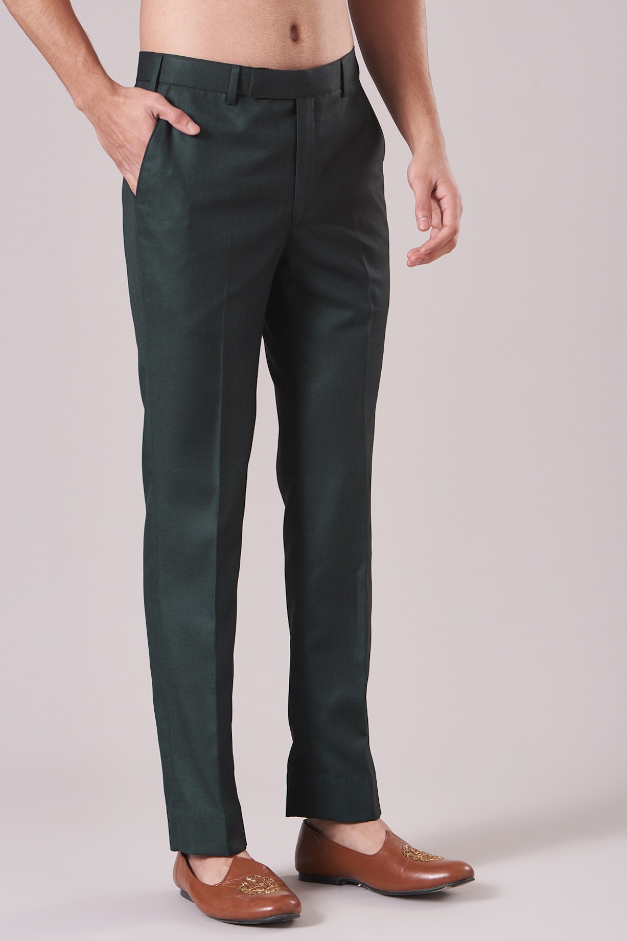 Bottle Green Viscose Blend Bandhgala Jacket Set by Manish Nagdeo 