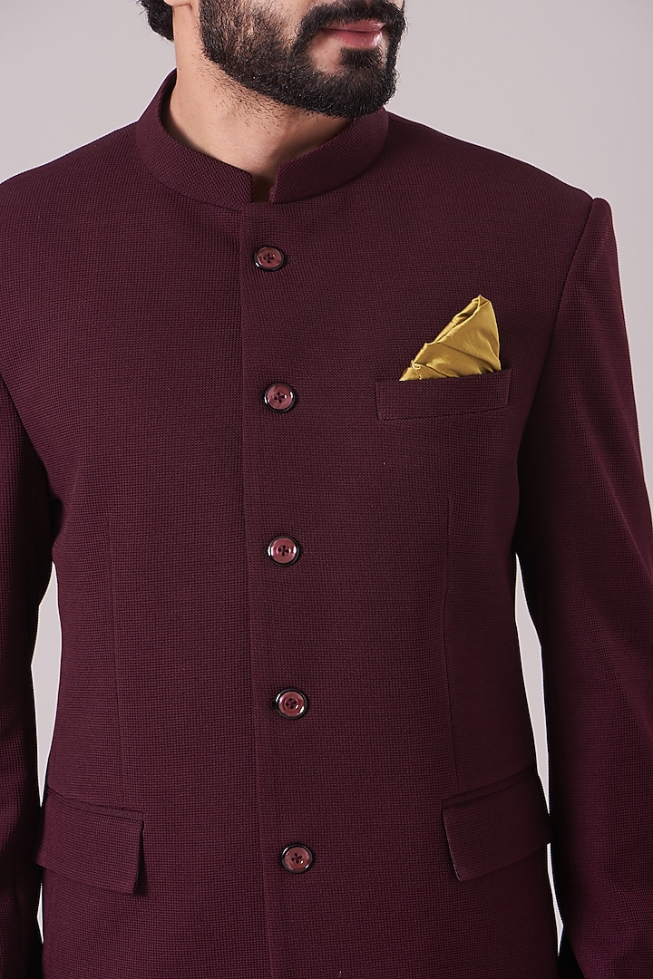 Wine Textured Bandhgala Jacket Set by Manish Nagdeo Men at Pernia's Pop Up Shop