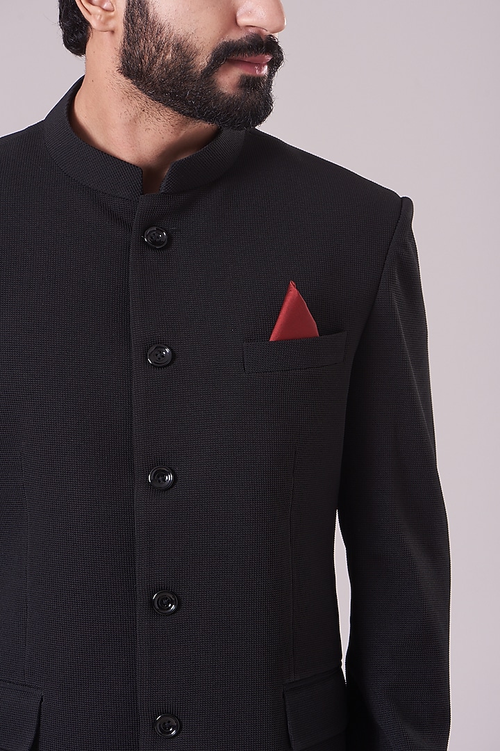 Black Textured Bandhgala Jacket Set by Manish Nagdeo Men at Pernia's Pop Up Shop