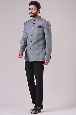 Black & White Textured Bandhgala Jacket Set by Manish Nagdeo Men