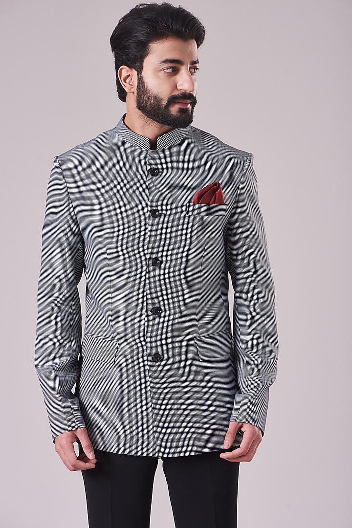 Black & White Textured Bandhgala Jacket Set by Manish Nagdeo Men at Pernia's Pop Up Shop