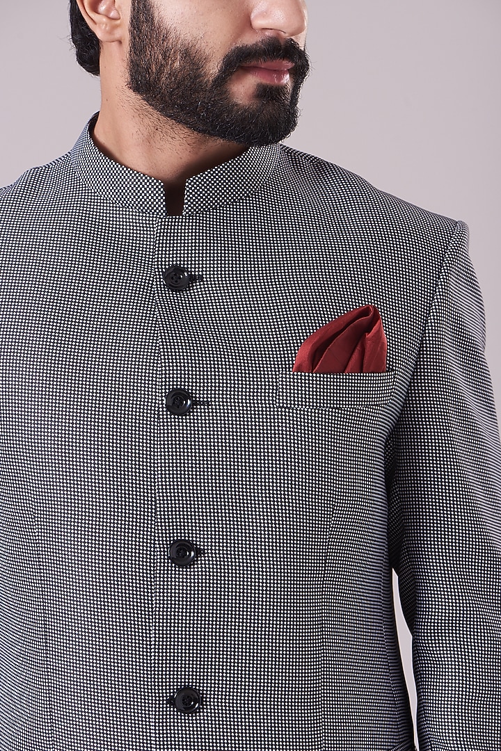Black & White Textured Bandhgala Jacket Set by Manish Nagdeo Men at Pernia's Pop Up Shop