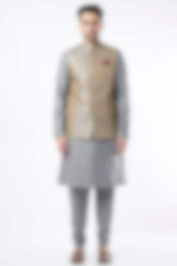 Grey Nehru Jacket With Kurta Set by Manish Nagdeo