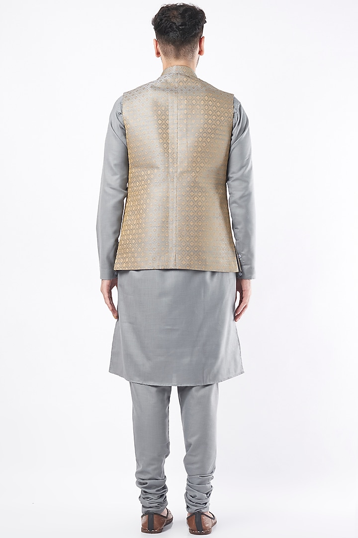 Grey Nehru Jacket With Kurta Set by Manish Nagdeo Men at Pernia's Pop Up Shop