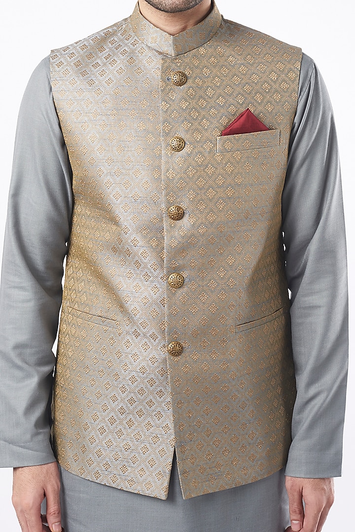 Grey Nehru Jacket With Kurta Set by Manish Nagdeo Men at Pernia's Pop Up Shop