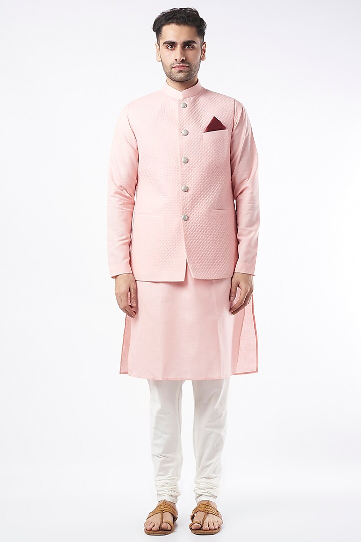 Blush Pink Nehru Jacket With Kurta Set by Manish Nagdeo