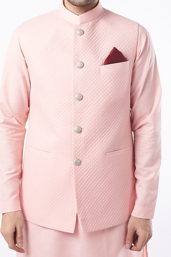 Blush Pink Nehru Jacket With Kurta Set by Manish Nagdeo Men at Pernia's Pop Up Shop
