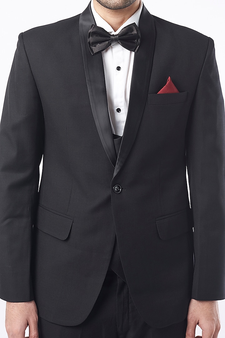 Black Viscose Blend Tuxedo Set by Manish Nagdeo Men at Pernia's Pop Up Shop