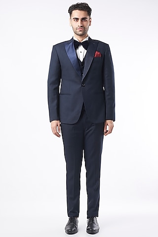 Navy Blue Viscose Blend Tuxedo Set by Manish Nagdeo Men