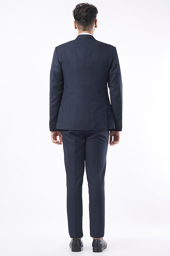 Navy Blue Viscose Blend Tuxedo Set by Manish Nagdeo Men at Pernia's Pop Up Shop