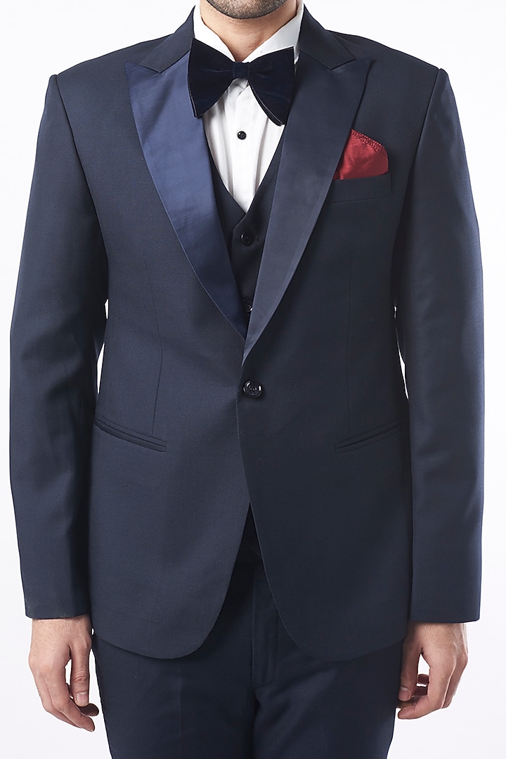 Navy Blue Viscose Blend Tuxedo Set by Manish Nagdeo Men at Pernia's Pop Up Shop