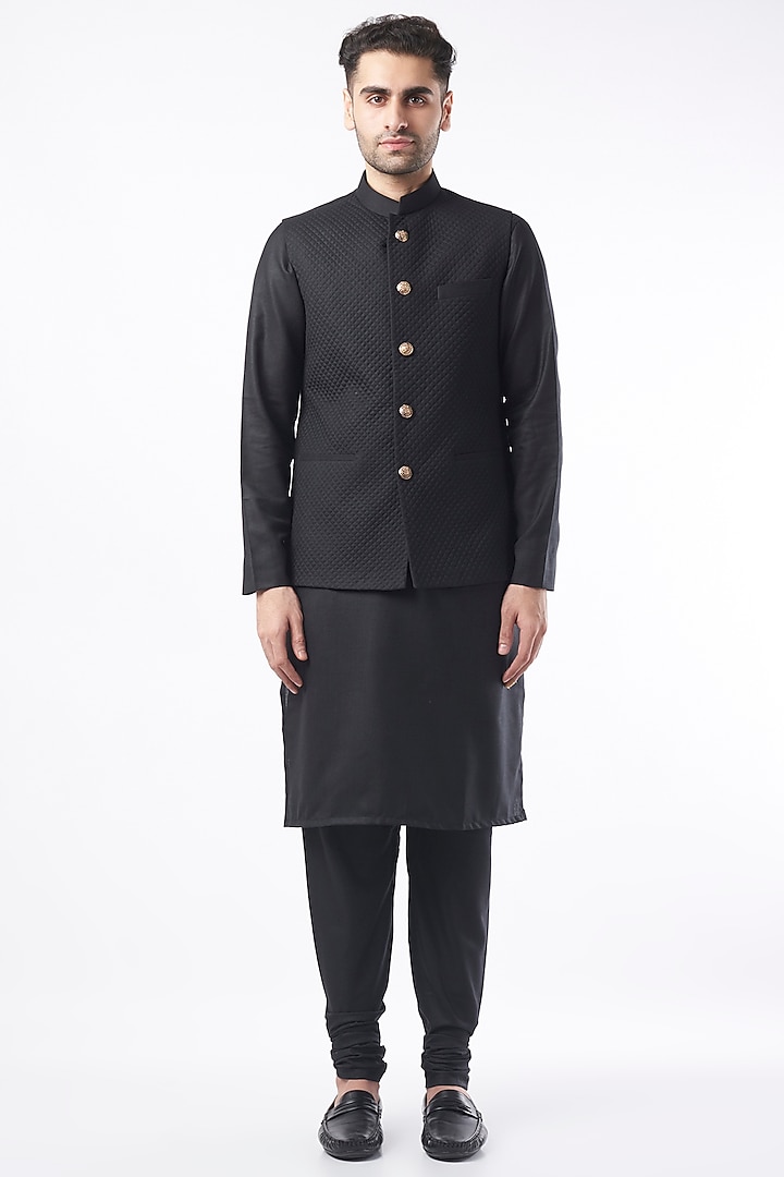Black Nehru Jacket With Kurta Set by Manish Nagdeo