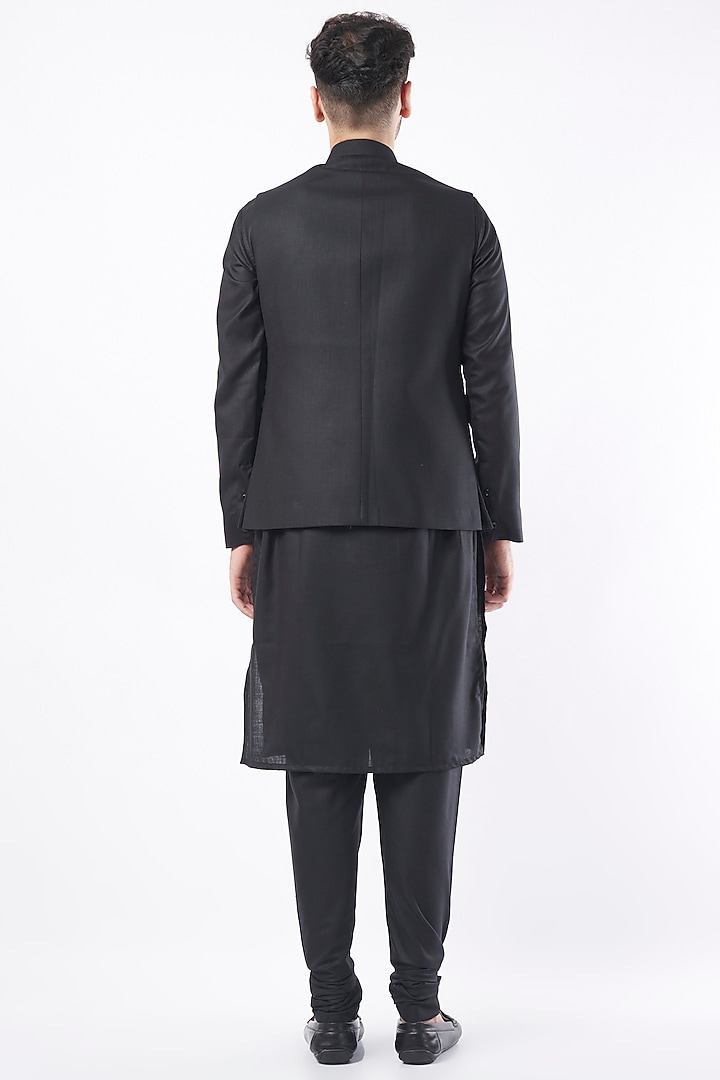 Black Cotton Matka Nehru Jacket Set by Manish Nagdeo Men at Pernia's Pop Up Shop