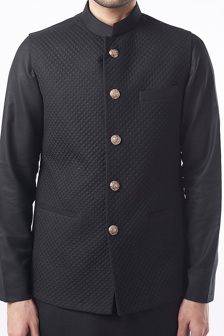 Black Cotton Matka Nehru Jacket Set by Manish Nagdeo Men at Pernia's Pop Up Shop