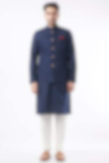 Navy Blue Cotton Matka Bundi Jacket by Manish Nagdeo
