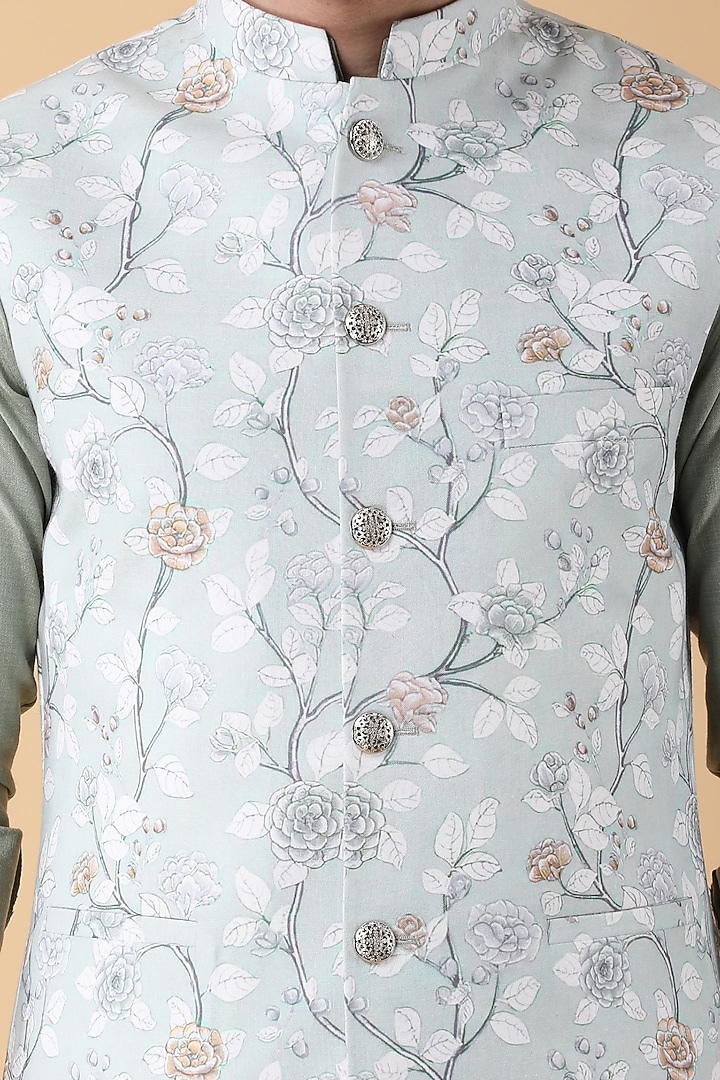 Green Ruby Cotton Silk Printed Bundi Jacket Set by Manish Nagdeo Men at Pernia's Pop Up Shop