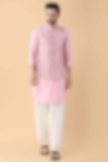 Pink Banarasi Jacquard Bundi Jacket Set by Manish Nagdeo