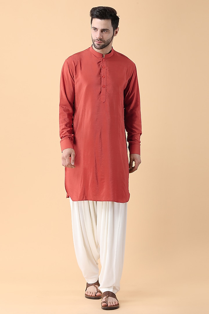 Rust Cotton Sequins Work Bundi Jacket Set by Manish Nagdeo Men at Pernia's Pop Up Shop