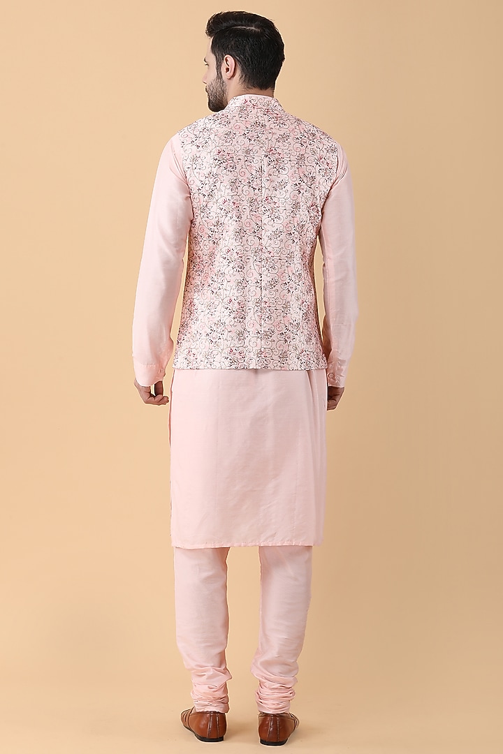 Peach Art Silk Printed Bundi Jacket Set by Manish Nagdeo Men at Pernia's Pop Up Shop