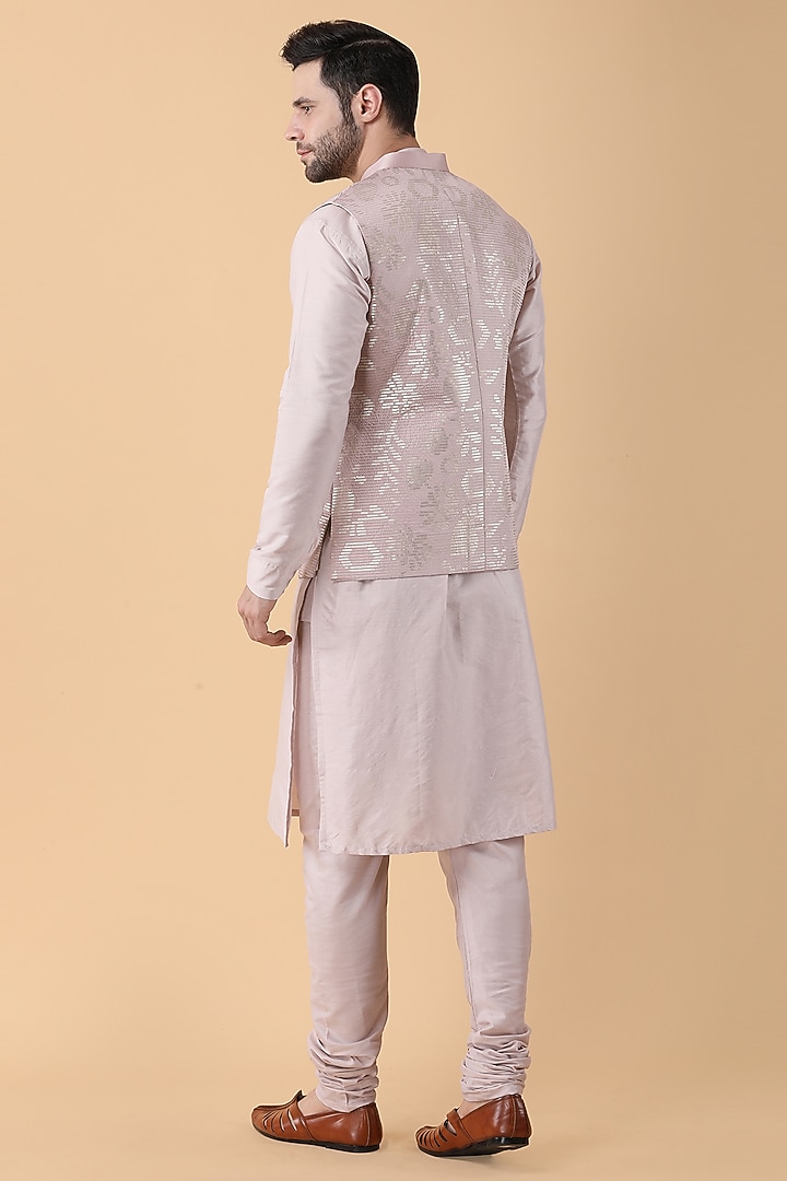 Pink Cotton Silk Sequins Embroidered Bundi Jacket Set by Manish Nagdeo Men at Pernia's Pop Up Shop