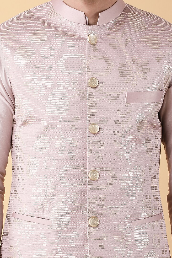 Pink Cotton Silk Sequins Embroidered Bundi Jacket Set by Manish Nagdeo Men at Pernia's Pop Up Shop