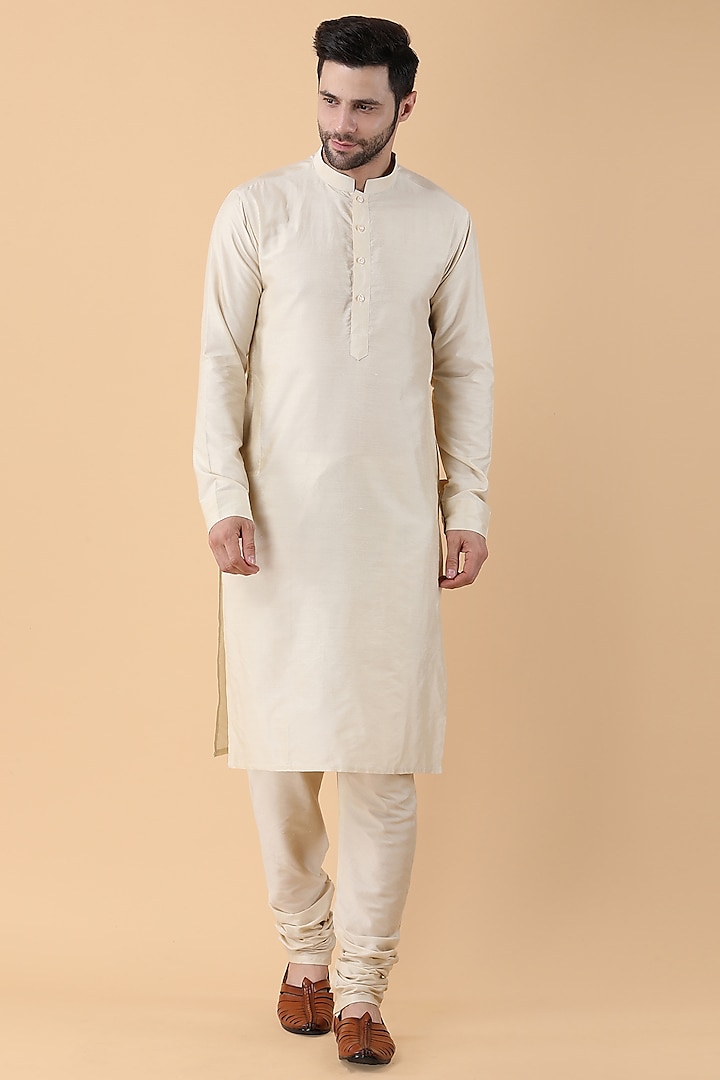Beige Art Silk Printed Bundi Jacket Set by Manish Nagdeo Men at Pernia's Pop Up Shop