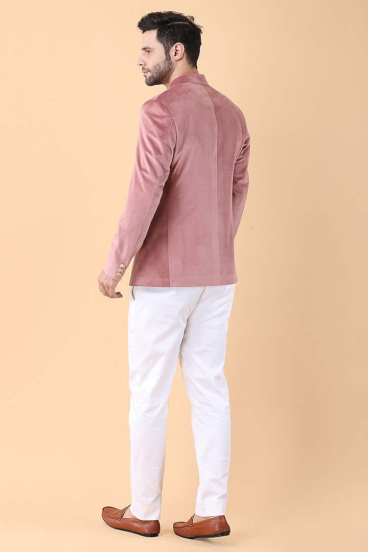 Onion Pink Velvet Wedding Bandhgala Set by Manish Nagdeo Men at Pernia's Pop Up Shop
