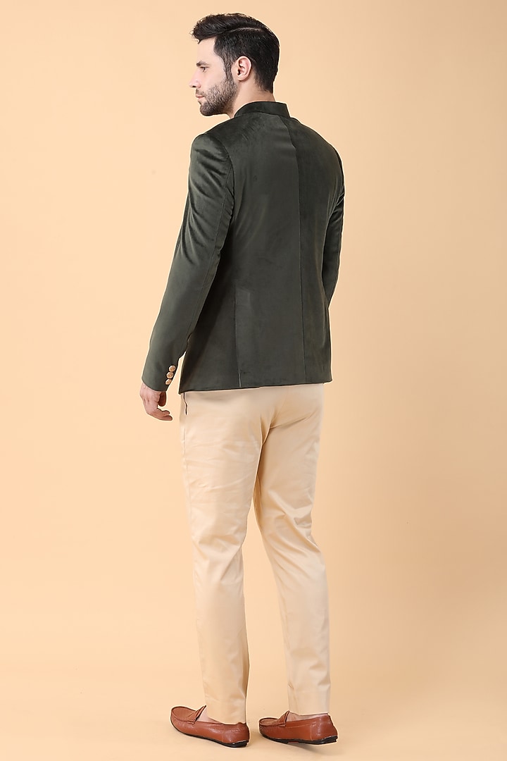 Emerald Green Velvet Wedding Bandhgala Set by Manish Nagdeo Men at Pernia's Pop Up Shop