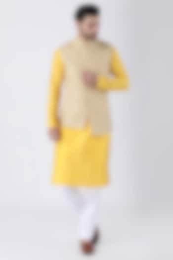 Multi-Colored Ruby Cotton Silk Asymmetric Bundi Jacket Set by Manish Nagdeo