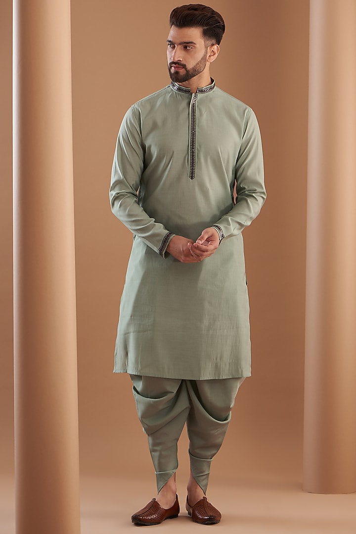 Green Modal Embroidered Indowestern Set by Manish Nagdeo Men at Pernia's Pop Up Shop