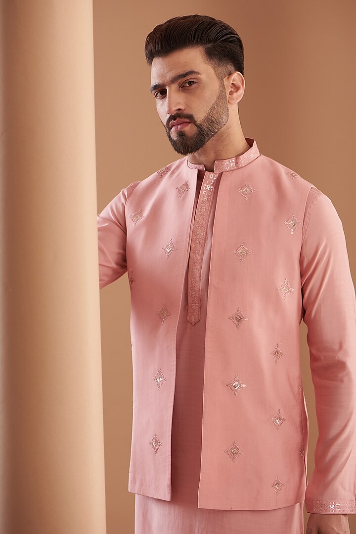 Pink Modal Embroidered Indowestern Set by Manish Nagdeo Men at Pernia's Pop Up Shop