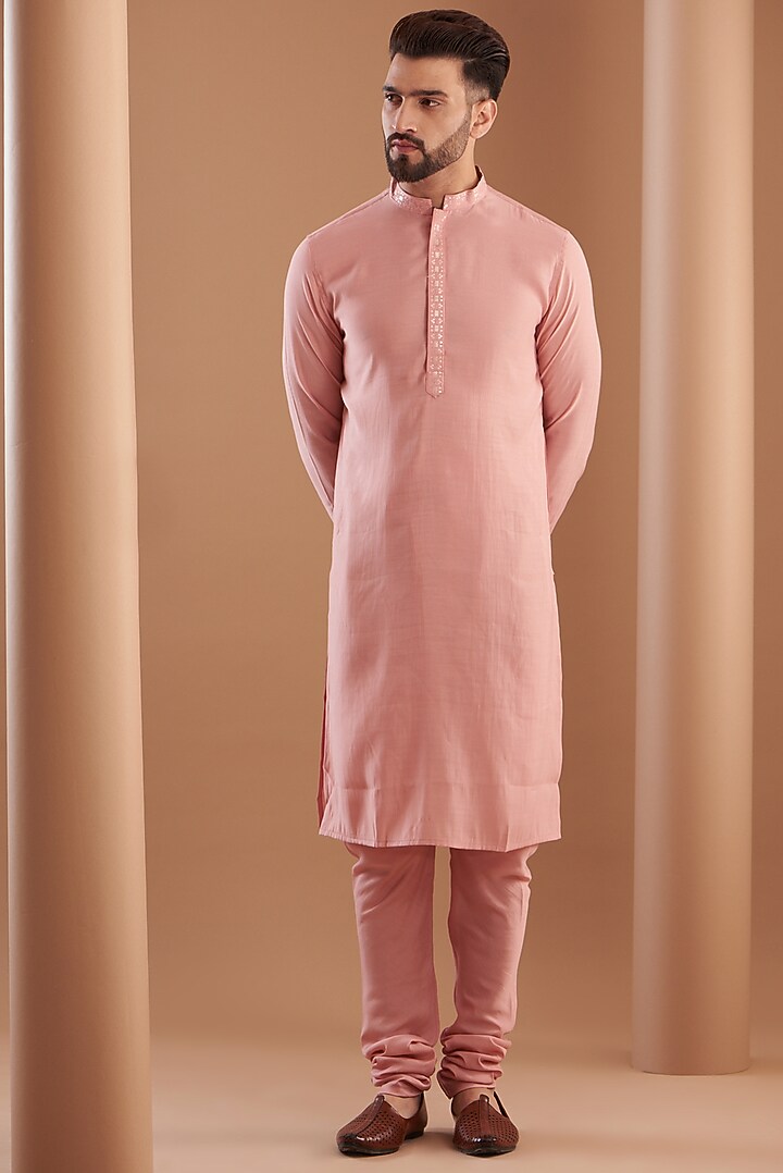 Pink Modal Embroidered Indowestern Set by Manish Nagdeo Men at Pernia's Pop Up Shop