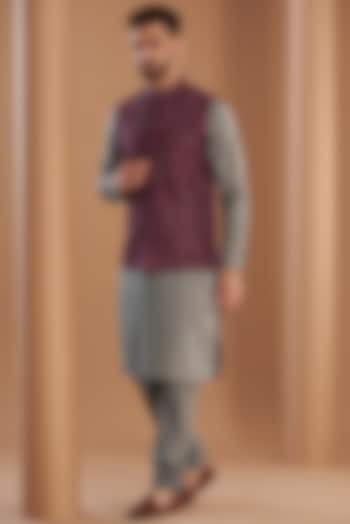 Maroon Art Silk Embroidered Bundi Set by Manish Nagdeo Men at Pernia's Pop Up Shop