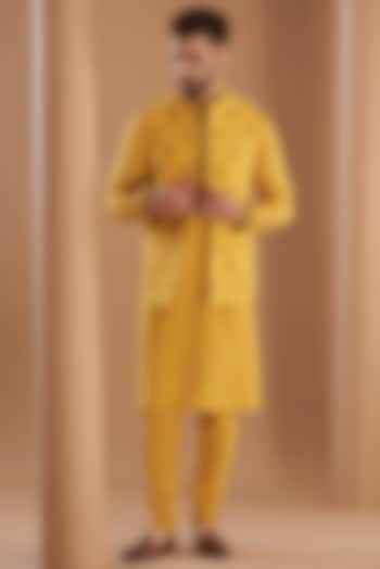 Yellow Modal Embroidered Indowestern Set by Manish Nagdeo Men