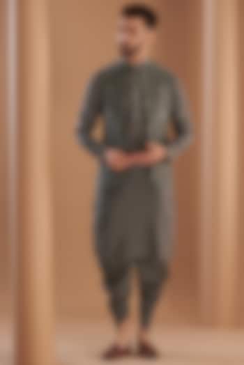 Grey Modal Embroidered Indowestern Set by Manish Nagdeo Men