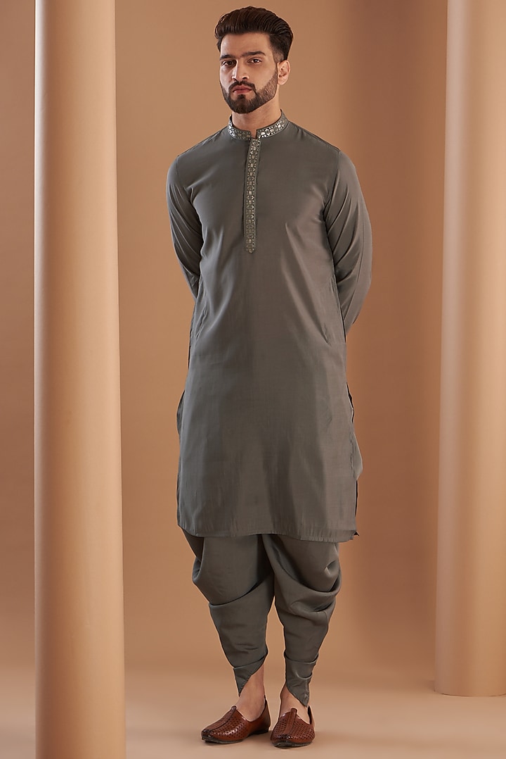 Grey Modal Embroidered Indowestern Set by Manish Nagdeo Men at Pernia's Pop Up Shop
