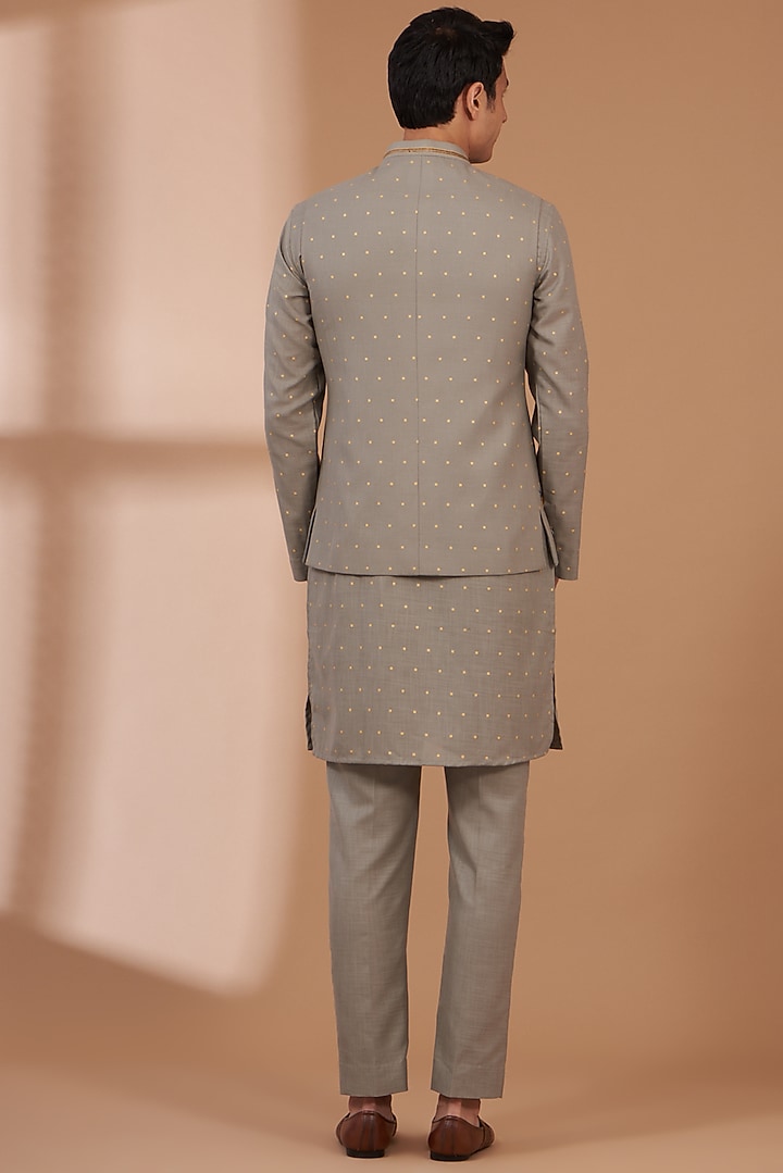 Grey Matka Cotton Printed & Embroidered Bundi Set by Manish Nagdeo Men at Pernia's Pop Up Shop
