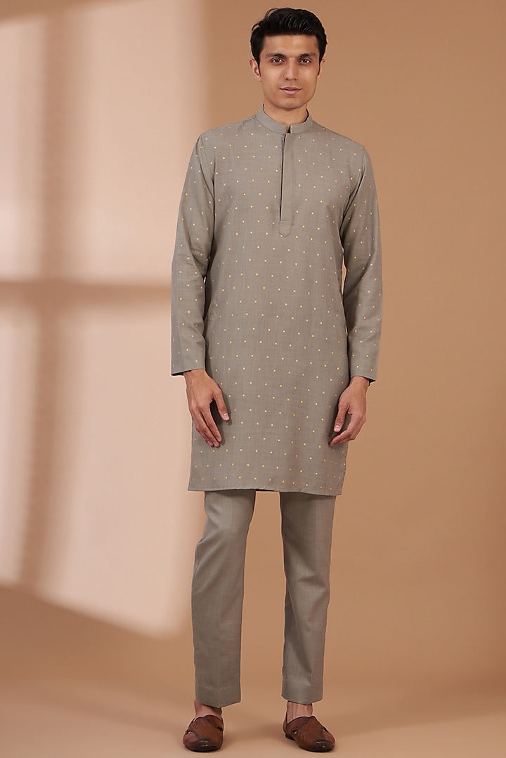Grey Matka Cotton Printed & Embroidered Bundi Set by Manish Nagdeo Men at Pernia's Pop Up Shop