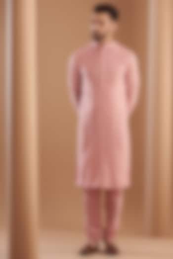 Powder Pink Modal Embroidered Kurta Set by Manish Nagdeo Men at Pernia's Pop Up Shop