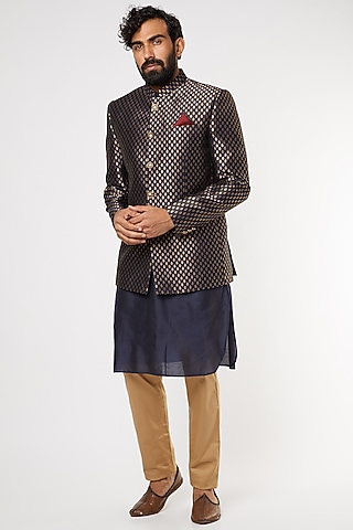 Navy Blue Bandhgala Jacket Set by Manish Nagdeo Men