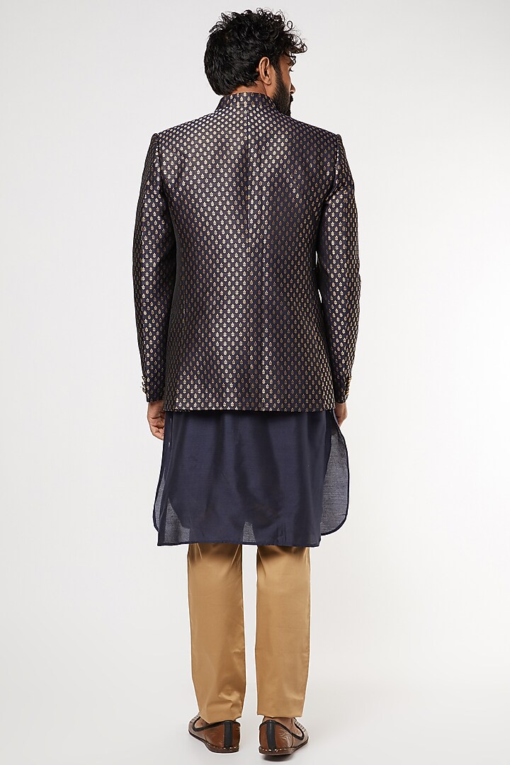 Navy Blue Wedding Bandhgala Jacket Set by Manish Nagdeo Men at Pernia's Pop Up Shop
