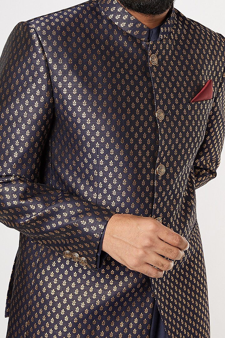 Navy Blue Wedding Bandhgala Jacket Set by Manish Nagdeo Men at Pernia's Pop Up Shop